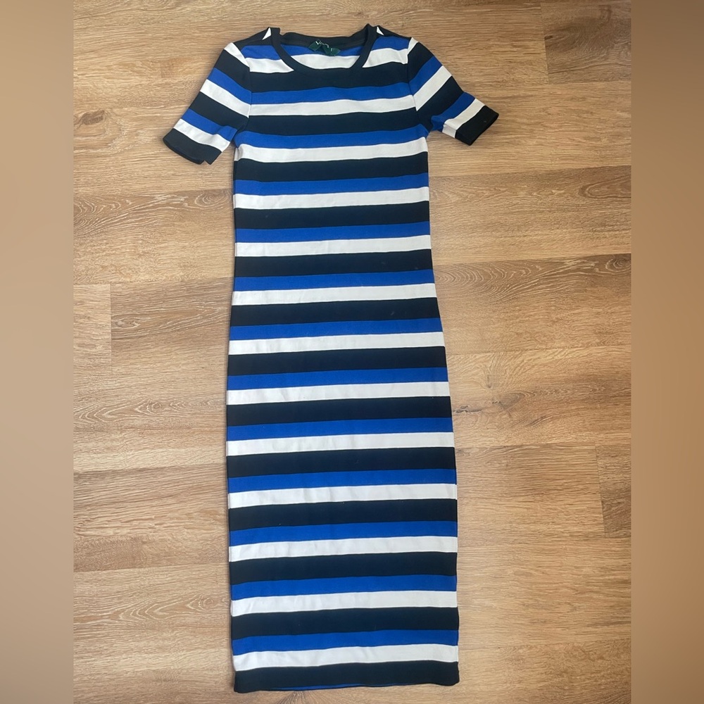 Lauren Ralph Lauren Striped Cotton Midi Dress Blue Black White Size S